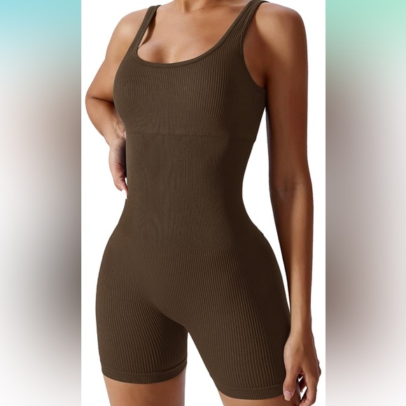 Loovoo Seamless Ribbed Jumpsuit brown - Picture 8 of 10